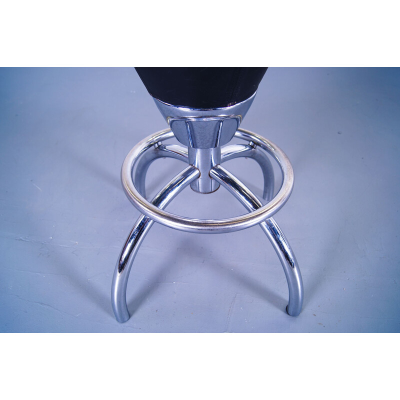 Set of 4 vintage heavy leather & chrome barstools