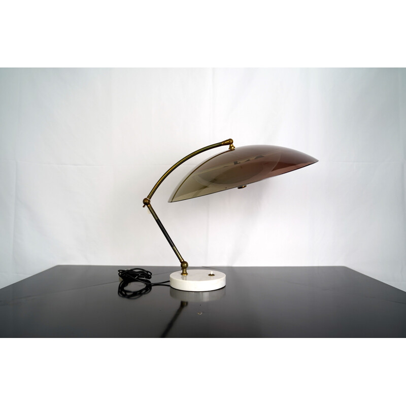 Lampe de bureau vintage Stilux Milano en laiton et plexiglas 1960