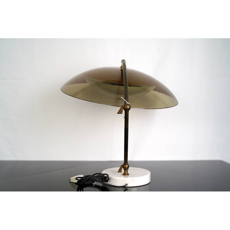 Lampe de bureau vintage Stilux Milano en laiton et plexiglas 1960