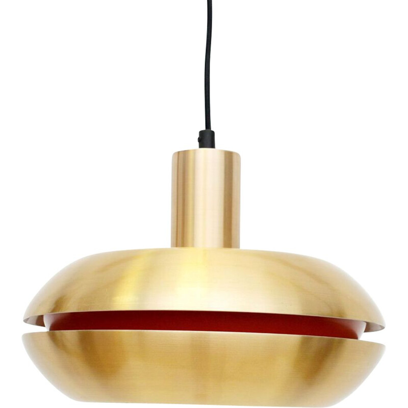 Vintage Danish Pendant Lamp In Golden Brass 1960s