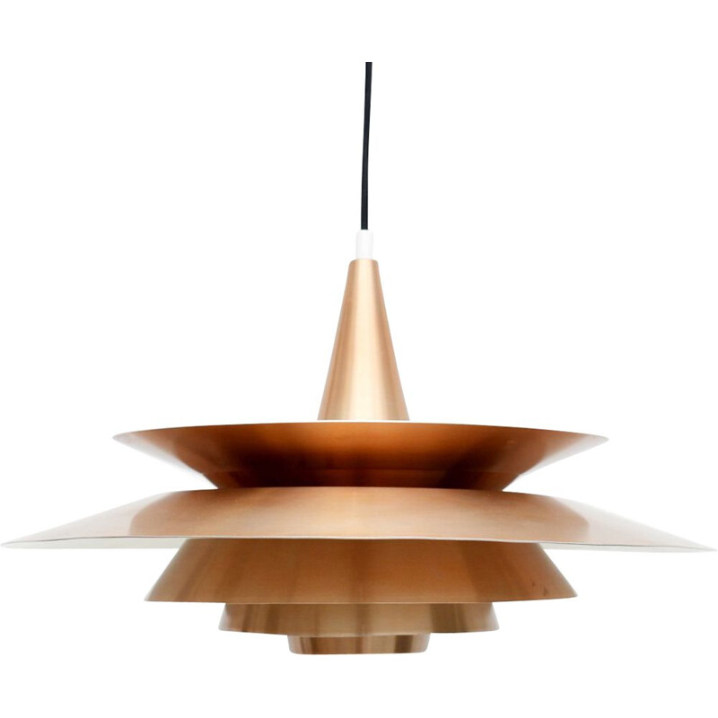 Vintage Pendant Lamp In Golden Copper Danish 1980s