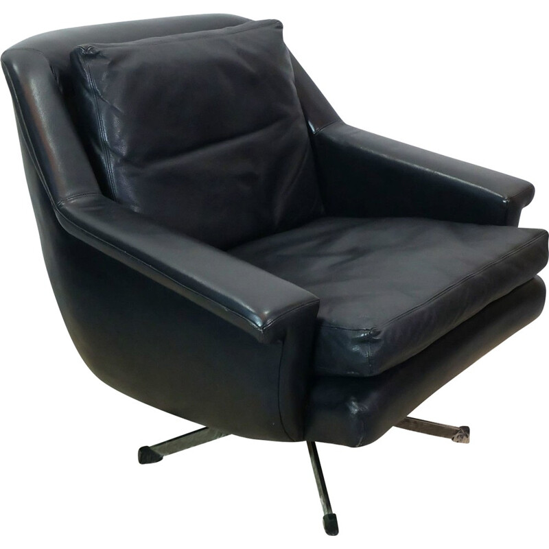 Swileving armchair in black leather - 1960s