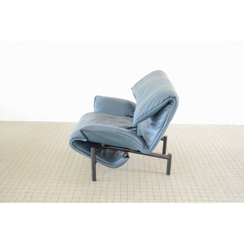 Blue vintage Cassina Veranda lounge chair by Vico Magistretti 1983