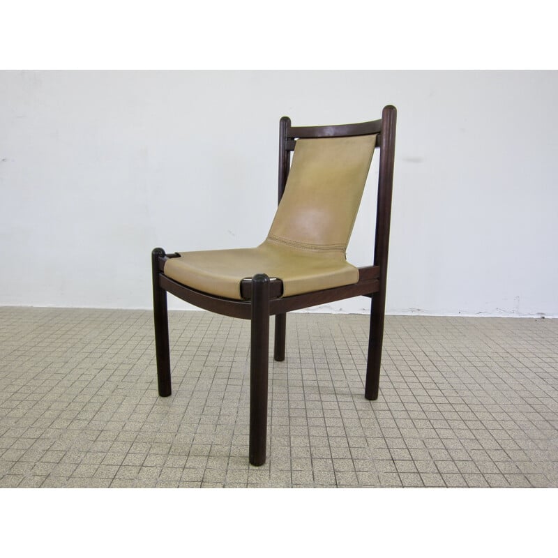 Set of 4 Vintage cognac leather sling chairs 1970