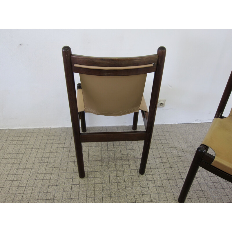 Set of 4 Vintage cognac leather sling chairs 1970