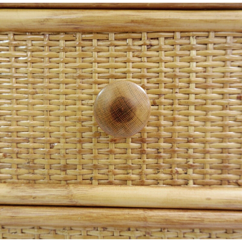 Commode vintage à six tiroirs en bambou et cannage