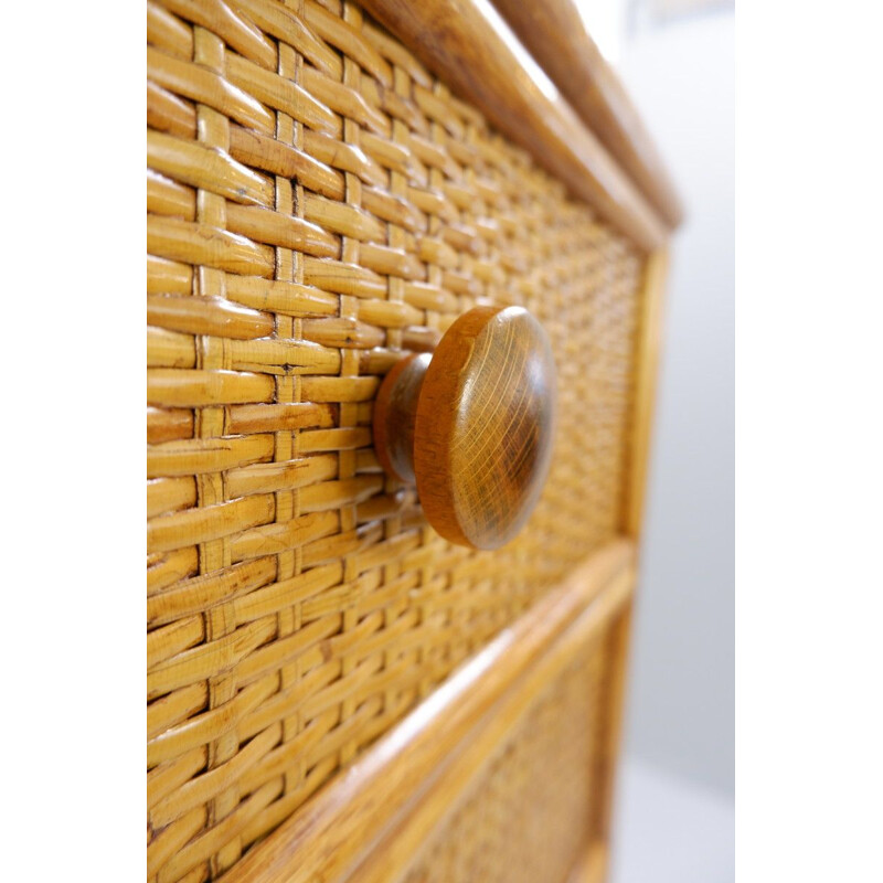 Vintage six-drawer bamboo and wickerwork chest of drawers