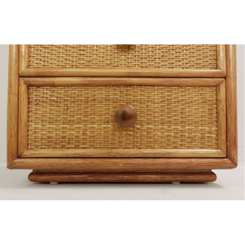 Vintage six-drawer bamboo and wickerwork chest of drawers