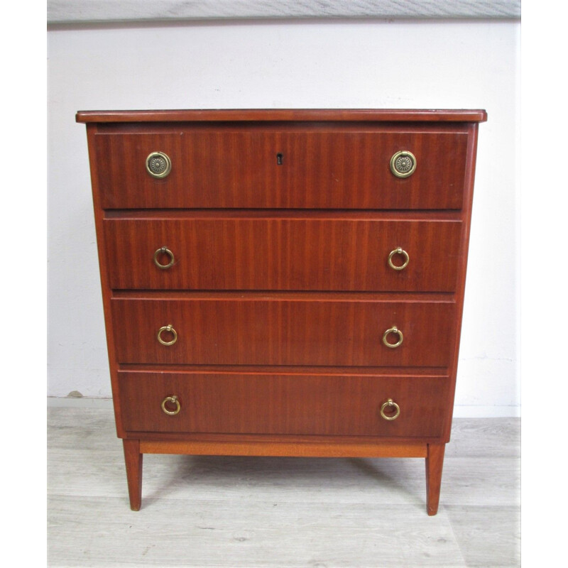 Vintage mahogany veneer chest of drawers 1960