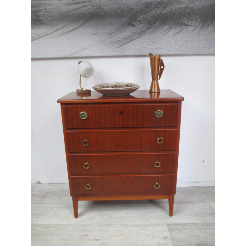 Vintage mahogany veneer chest of drawers 1960