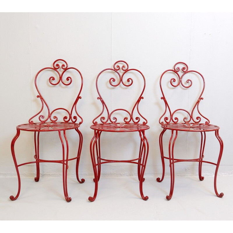  Set of 6 vintage red wrought iron chairs