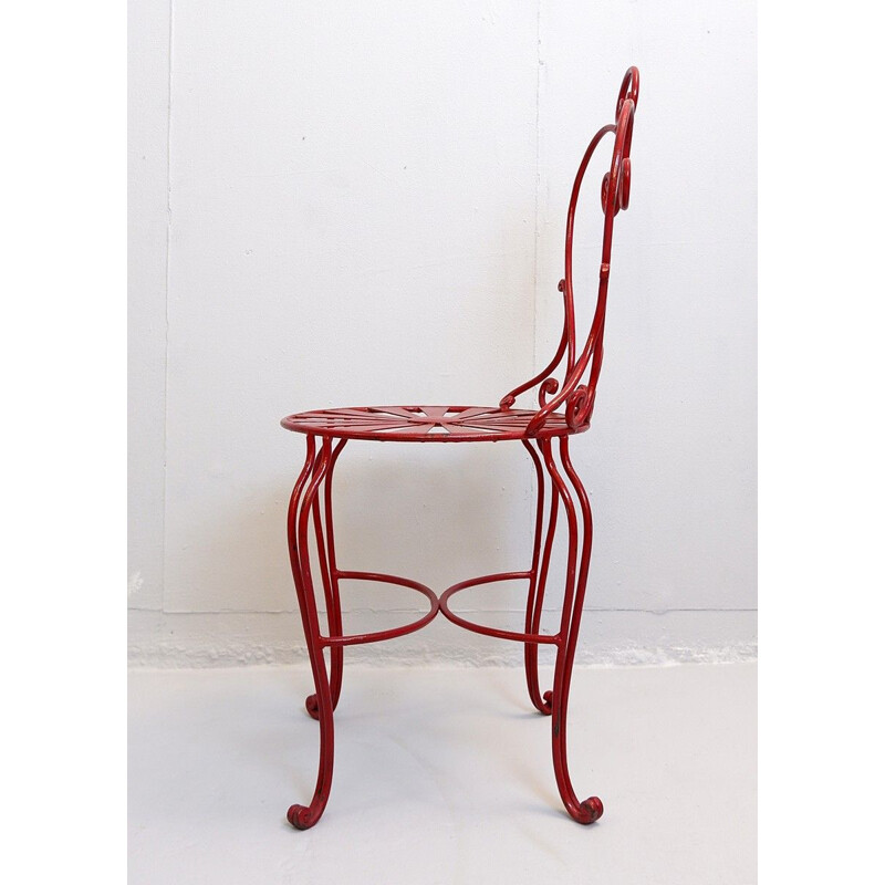  Set of 6 vintage red wrought iron chairs