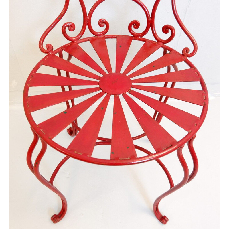  Set of 6 vintage red wrought iron chairs