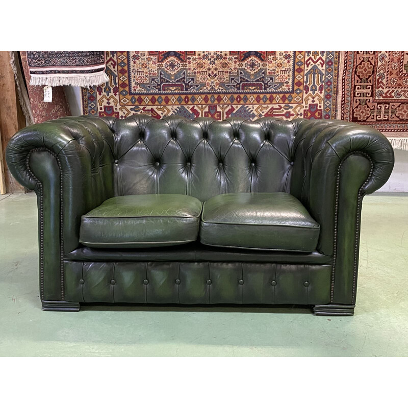 Vintage 2-seater Chesterfield leather sofa 1970