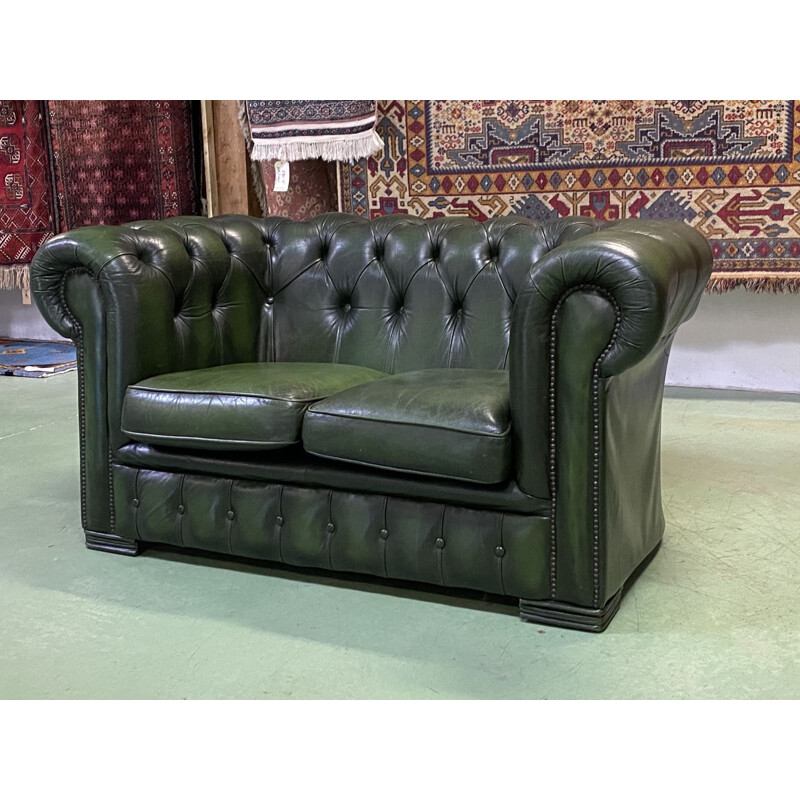 Vintage 2-seater Chesterfield leather sofa 1970