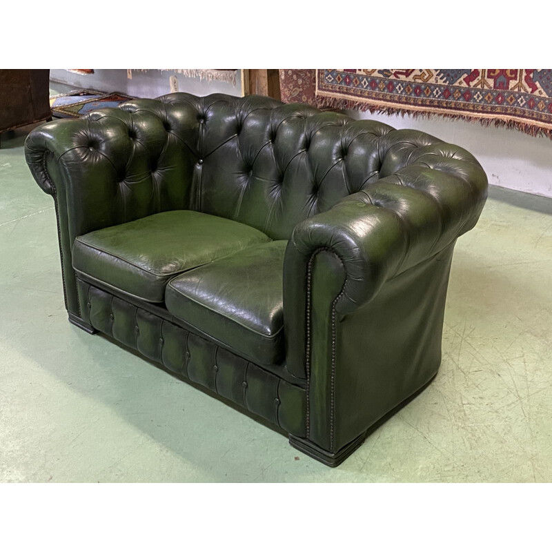 Vintage 2-seater Chesterfield leather sofa 1970