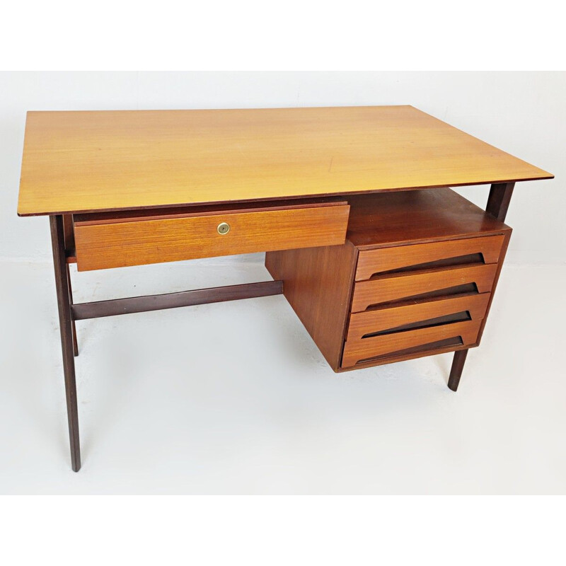 Vintage Italian teak desk by Edmondo Palutari for Dassi 1950s