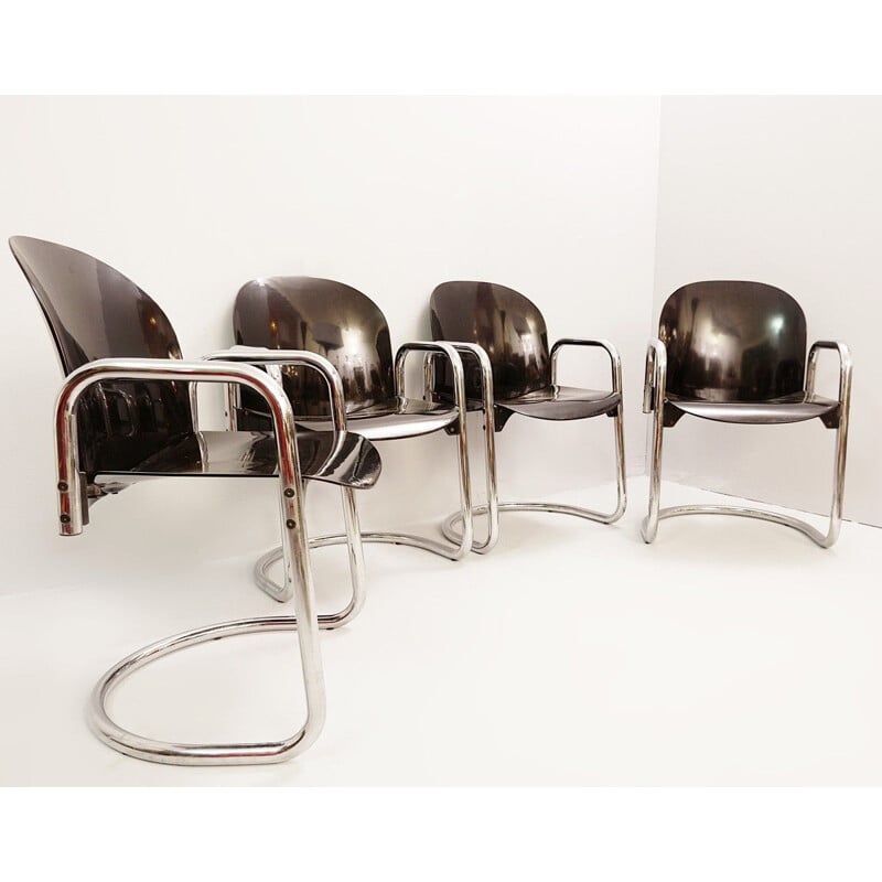 Set di 4 sedie vintage cromate di Tobia Scarpa per B