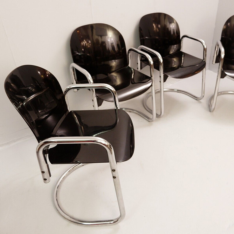 Set van 4 verchroomde vintage stoelen van Tobia Scarpa voor B