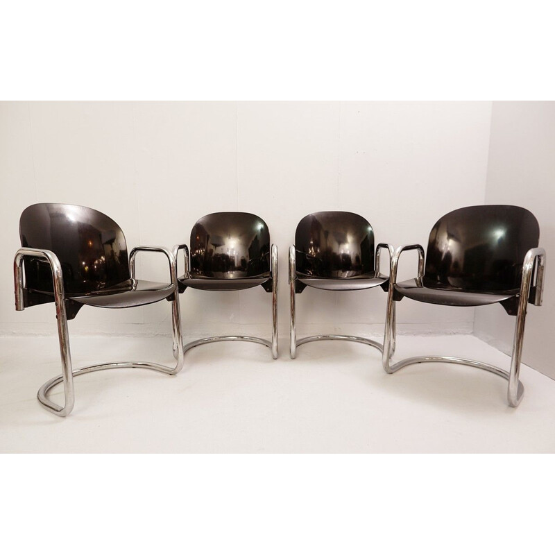Set of 4 Vintage Chrome Chrome Dining Room Chairs by Tobia Scarpa for B&B Italia 1970