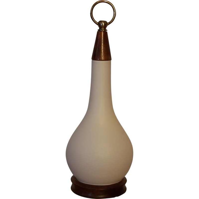Lampe vintage "Goutte d'eau" en bois, opaline et laiton - 1960