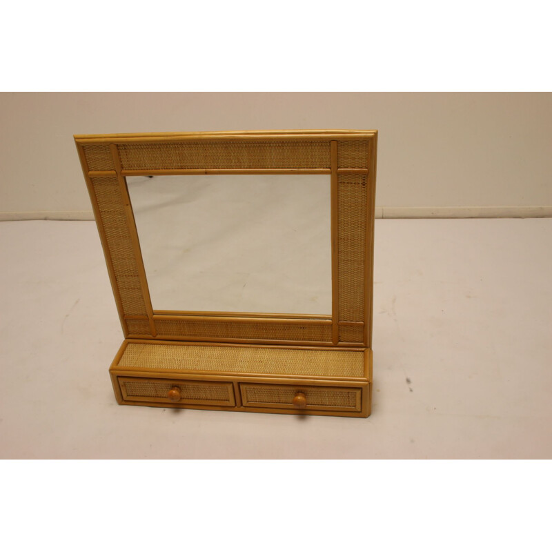 Vintage bamboo mirror with drawers 1970