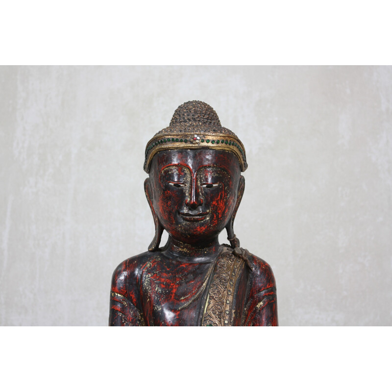 Paire de sculptures bouddhas Mandalay vintage