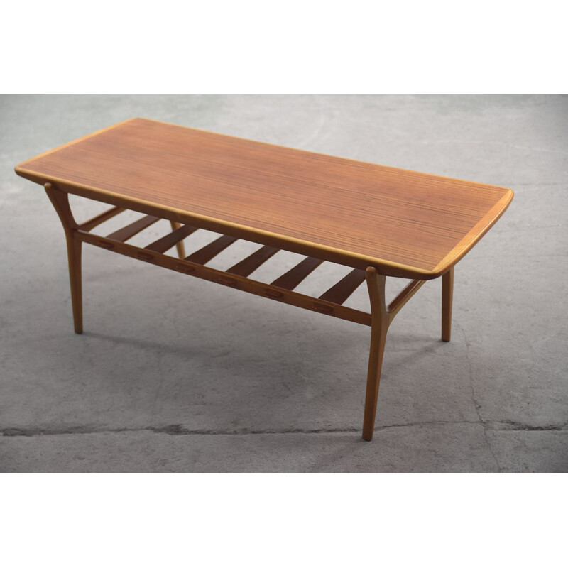 Vintage Scandinavian teak coffee table with shelf 1960