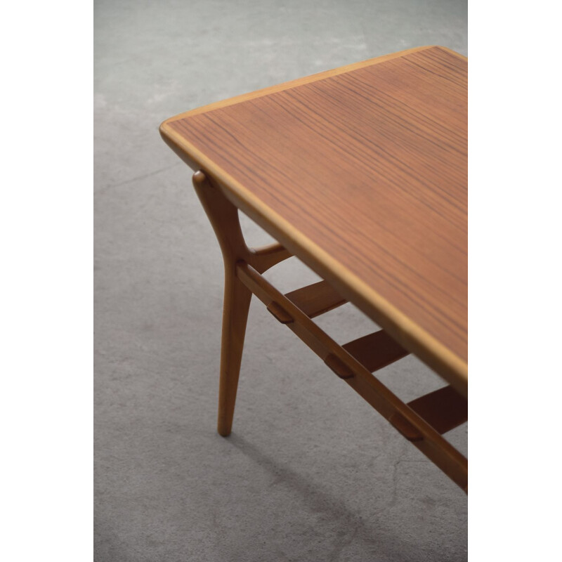 Vintage Scandinavian teak coffee table with shelf 1960