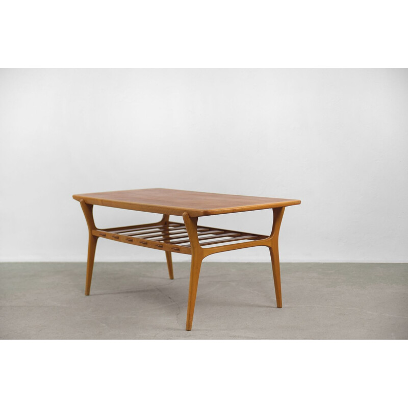 Vintage Scandinavian teak coffee table with shelf 1960