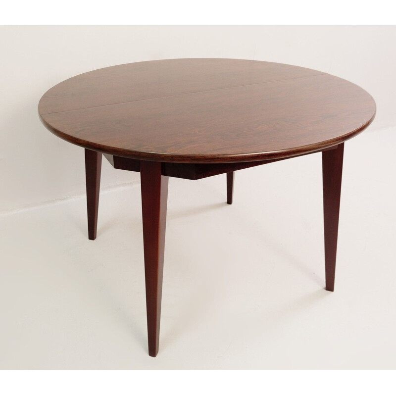 Mesa de comedor circular italiana de época en madera de palisandro