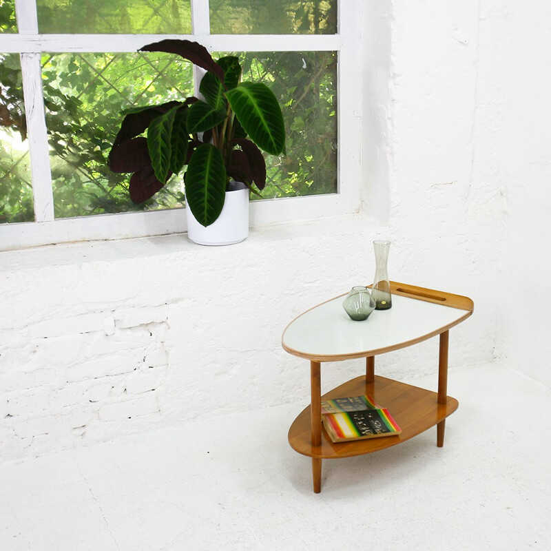 Tripod side table in cherrywood and formica - 1950s