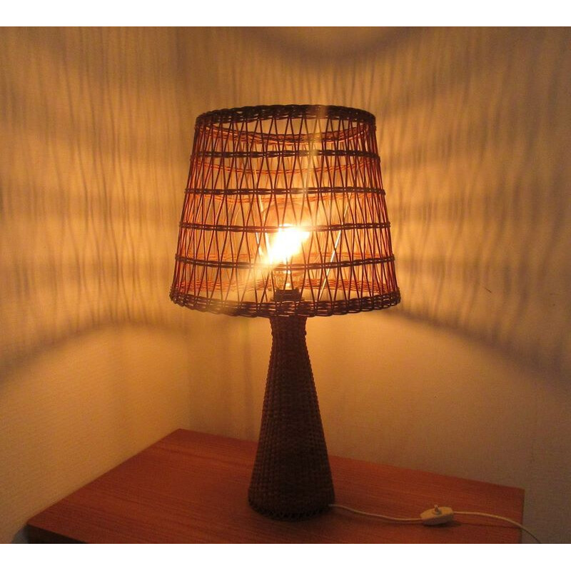 Vintage rattan and wicker lamp 1960