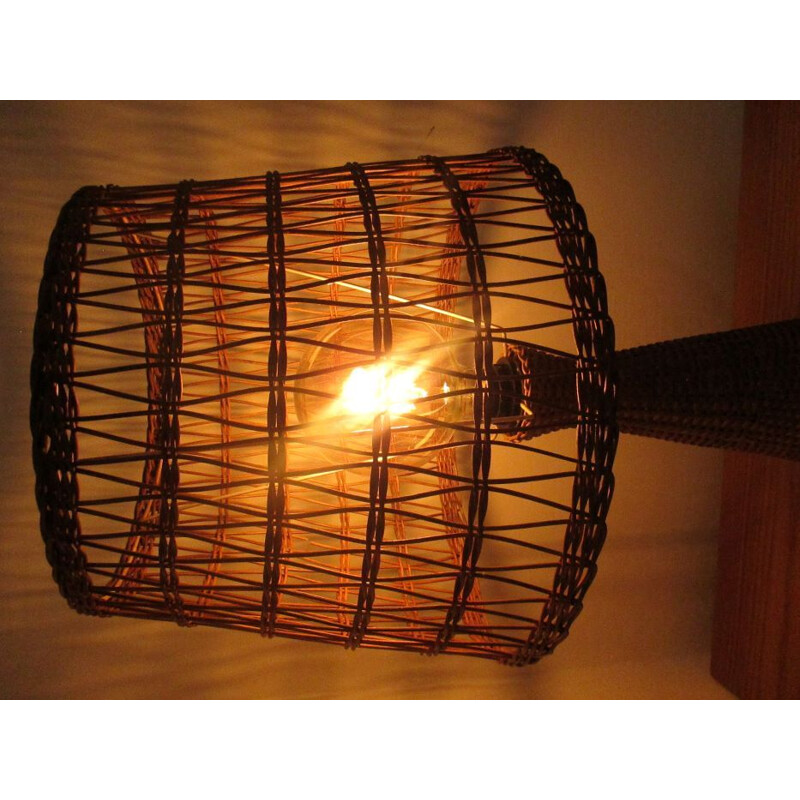 Vintage rattan and wicker lamp 1960