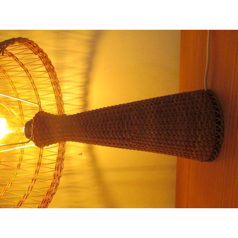 Vintage rattan and wicker lamp 1960