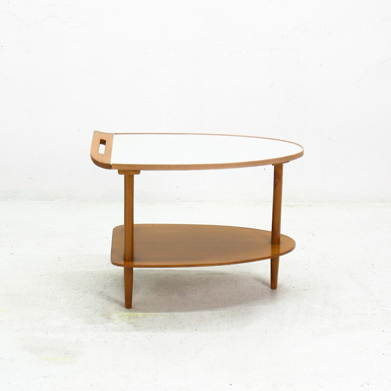 Table d'appoint tripode en merisier et formica - 1950