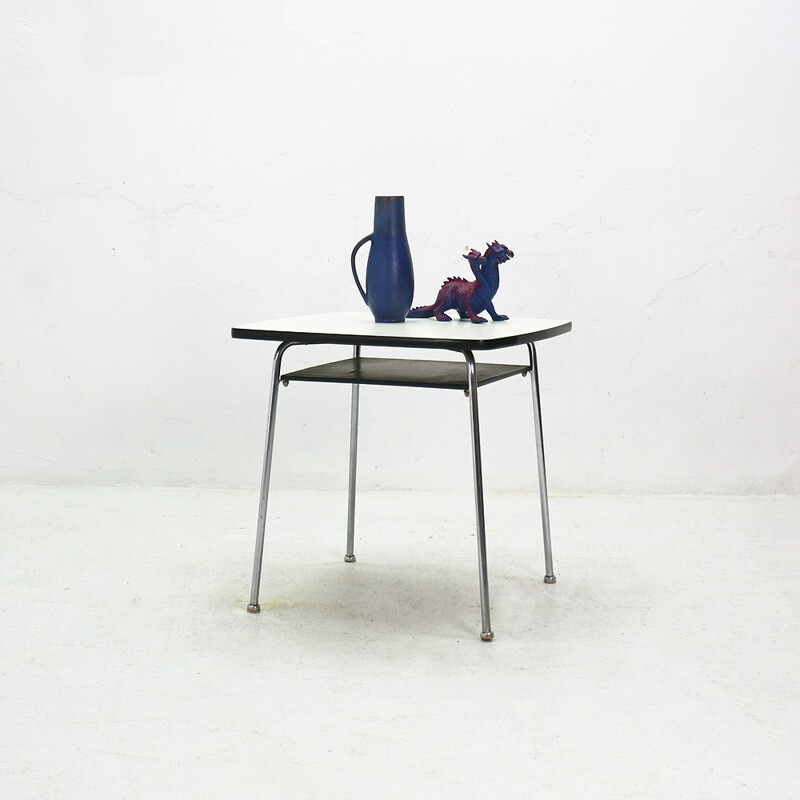 White square side table in formica and steel - 1950s