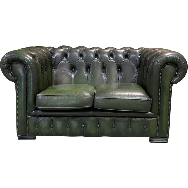 Vintage 2-seater Chesterfield leather sofa 1970