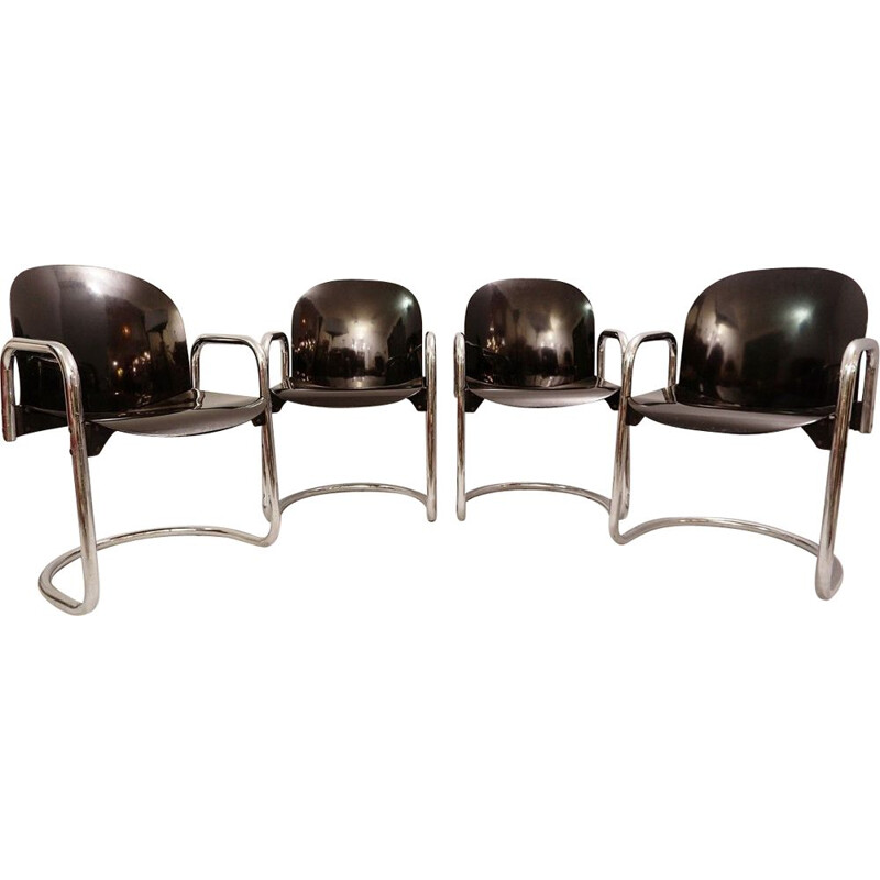 Set of 4 Vintage Chrome Chrome Dining Room Chairs by Tobia Scarpa for B&B Italia 1970