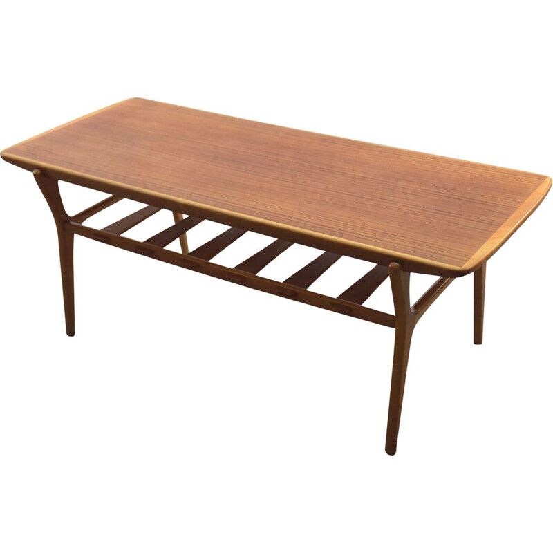 Vintage Scandinavian teak coffee table with shelf 1960