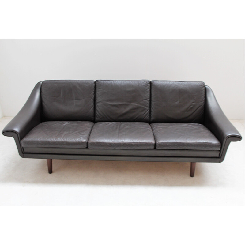 Large vintage dark brown Scandinavian leather sofa