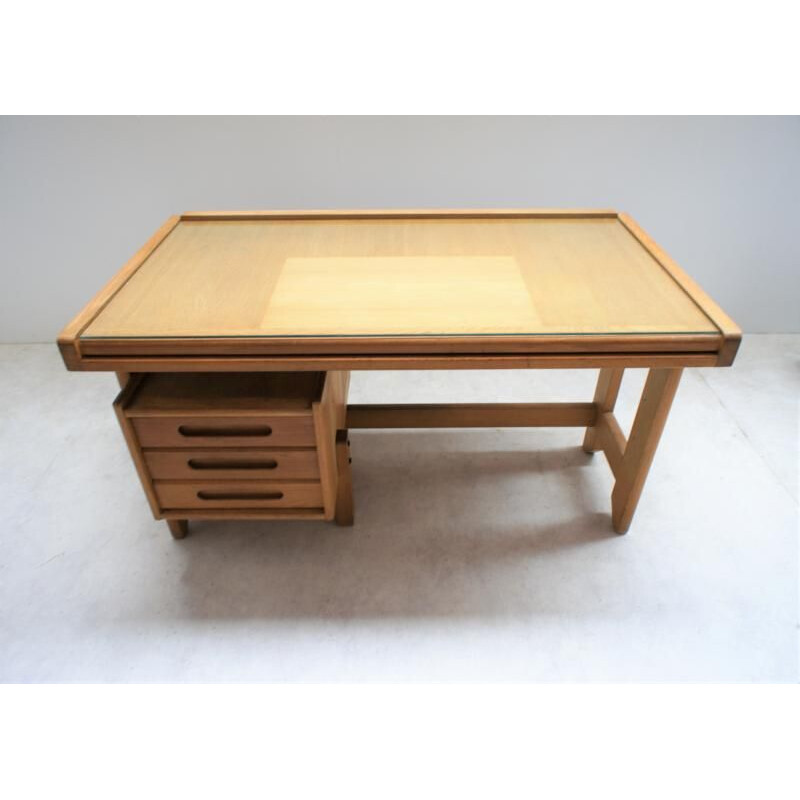 Vintage desk in light oak, Guillerme and Chambron