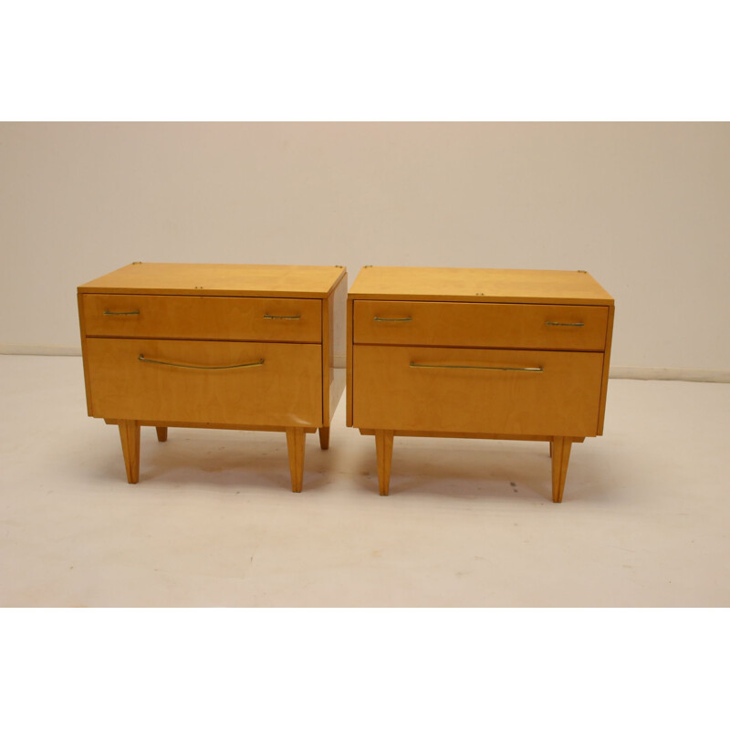 Pair of vintage bedside tables with drawer and flap 1960