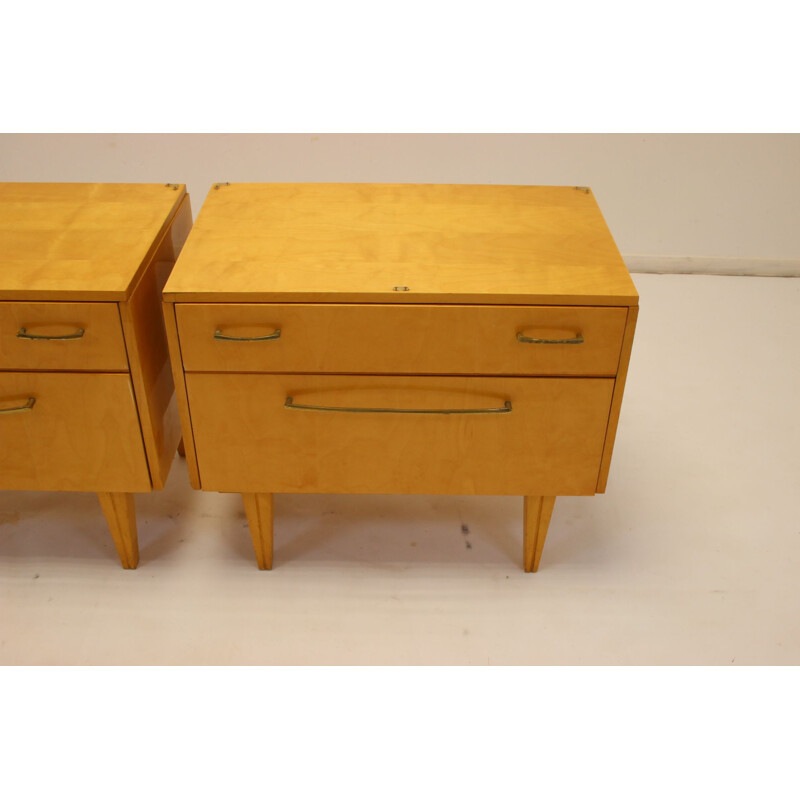 Pair of vintage bedside tables with drawer and flap 1960