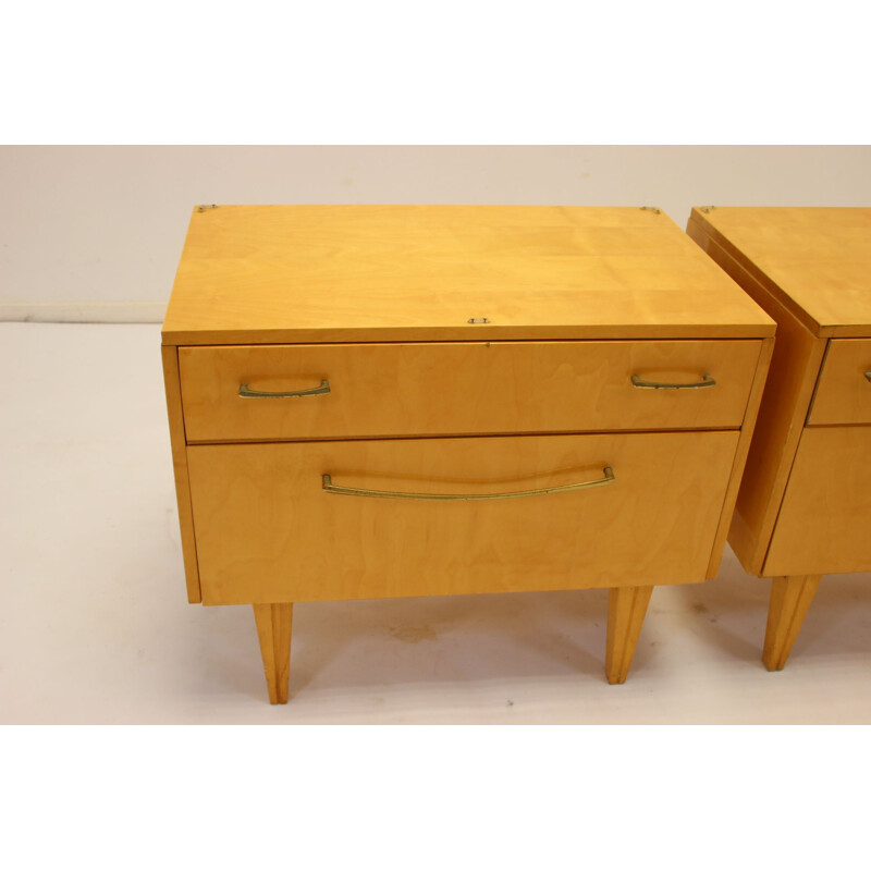 Pair of vintage bedside tables with drawer and flap 1960