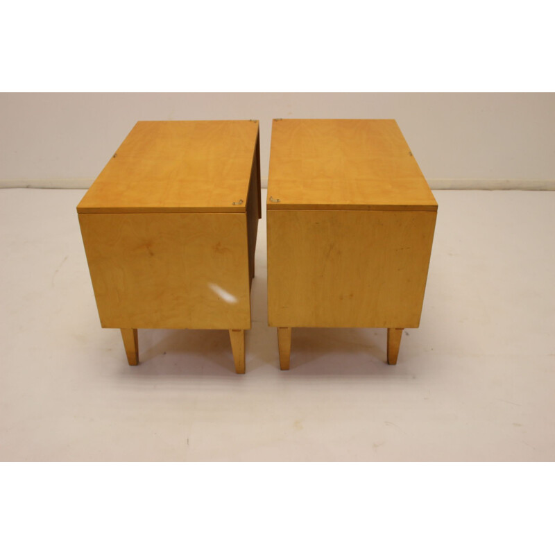 Pair of vintage bedside tables with drawer and flap 1960