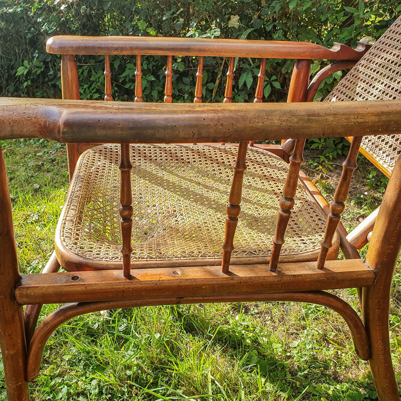 Fischel 1910 vintage verstelbare gebogen houten fauteuil