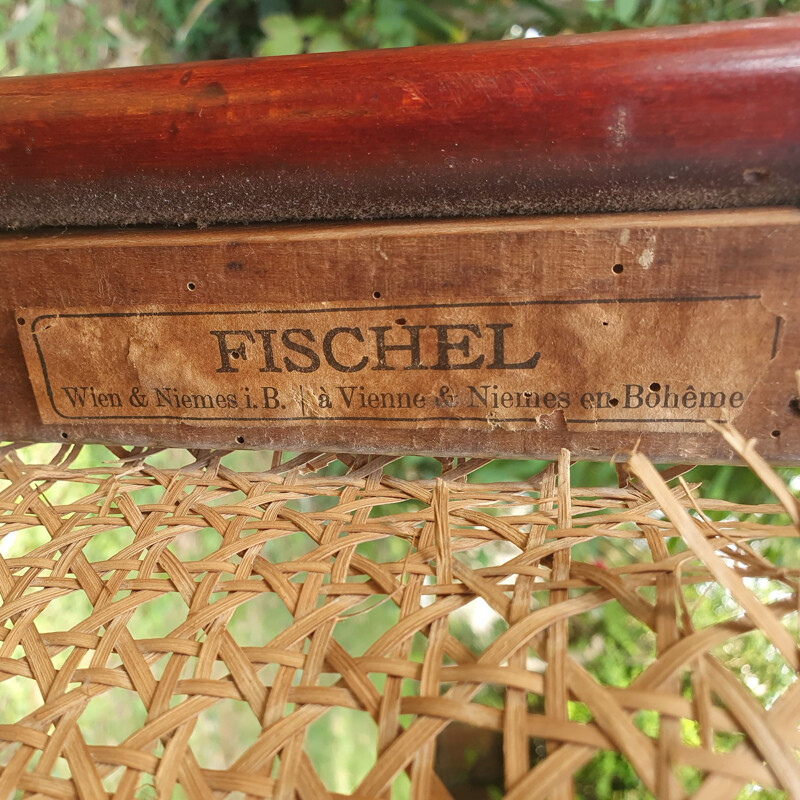 Cadeira de braços de madeira dobrada ajustável Fischel 1910 vintage