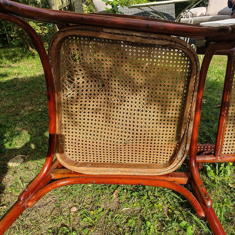 Cadeira de braços de madeira dobrada ajustável Fischel 1910 vintage