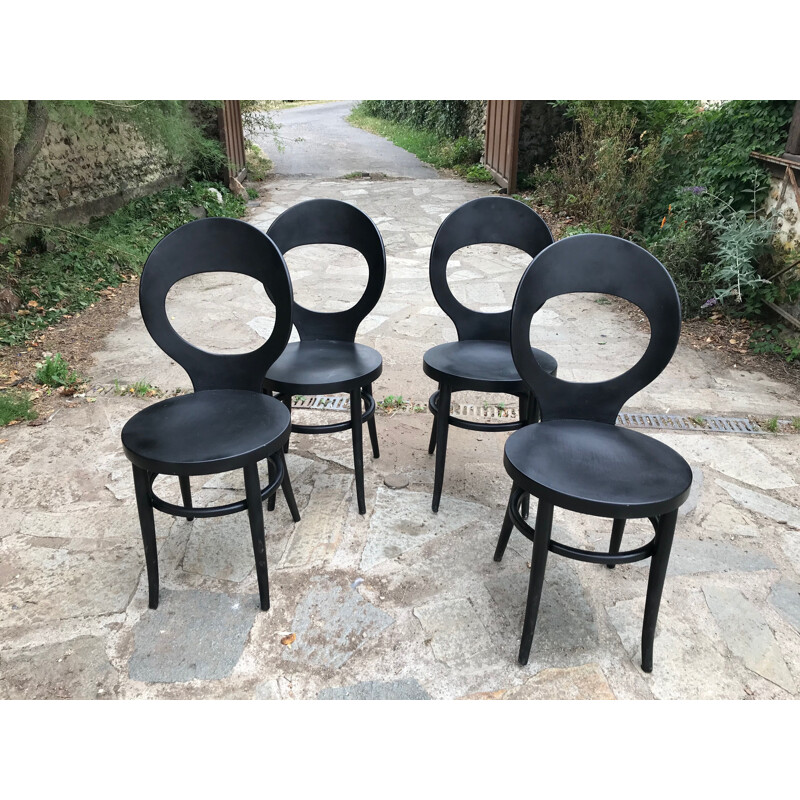 Suite de 4 chaises vintage bistrot Baumann, 1950